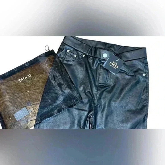 Tagoo Faux Leather Leggings High Waisted Pants Stretch Skinny Pockets Medium NWT - Picture 4 of 9